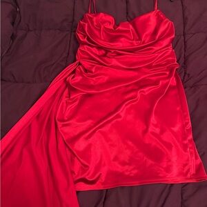 B Darlin Red Ruched Slip Dress